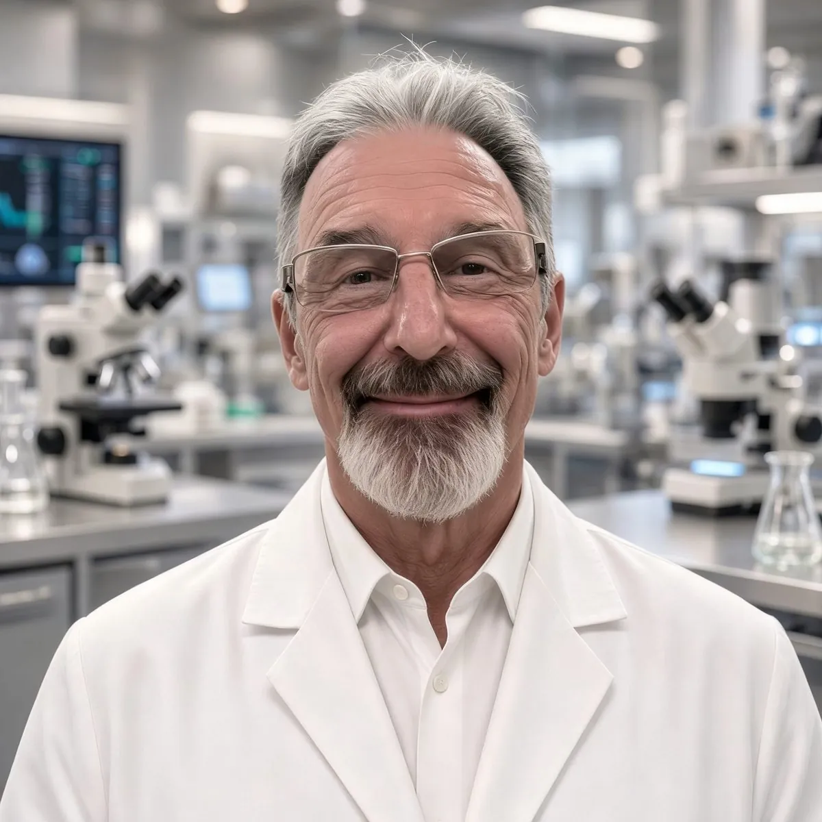 Peter D., chemist founder of The Practical Peptide, in a lab coat.